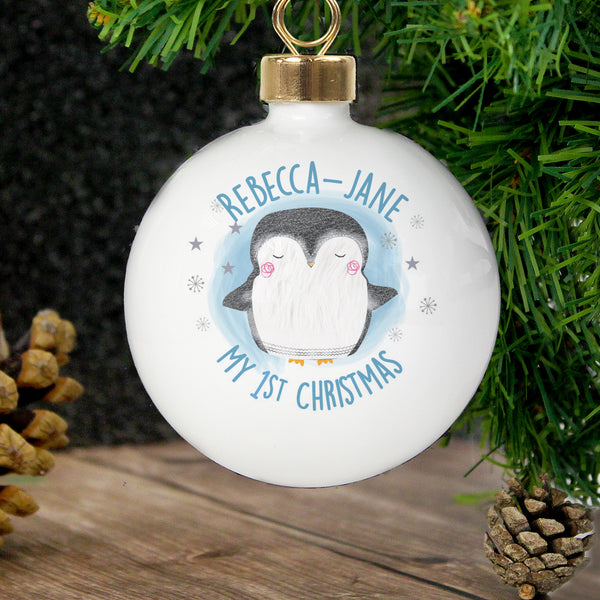 Buy Personalised 1st Christmas Penguin Bauble available now at www.giftsfinder.co.uk