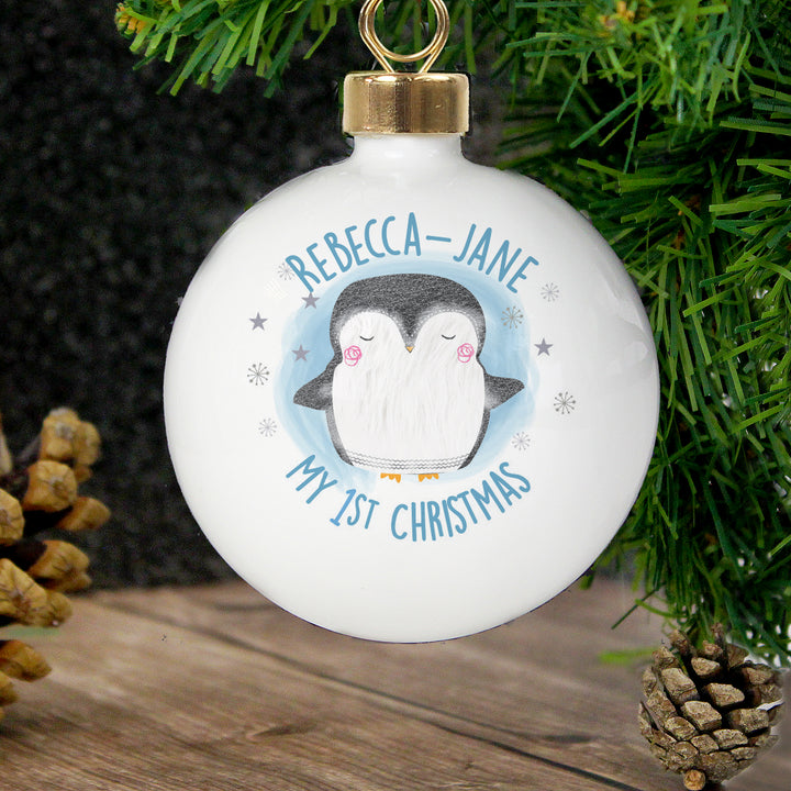 Personalised 1st Christmas Penguin Bauble - part of the Gifts Finder Christmas Decorations collection