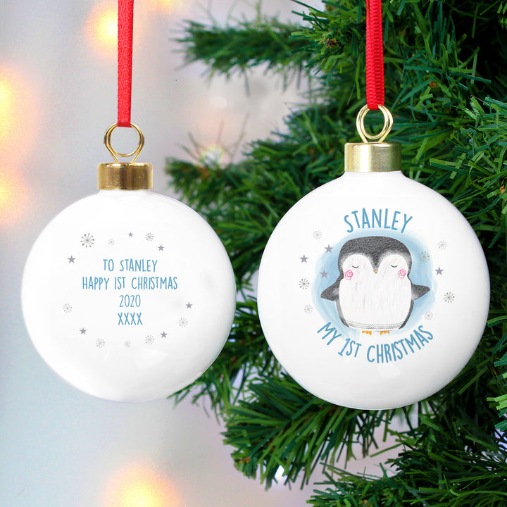 Personalised 1st Christmas Penguin Bauble - part of the Gifts Finder Christmas Decorations collection