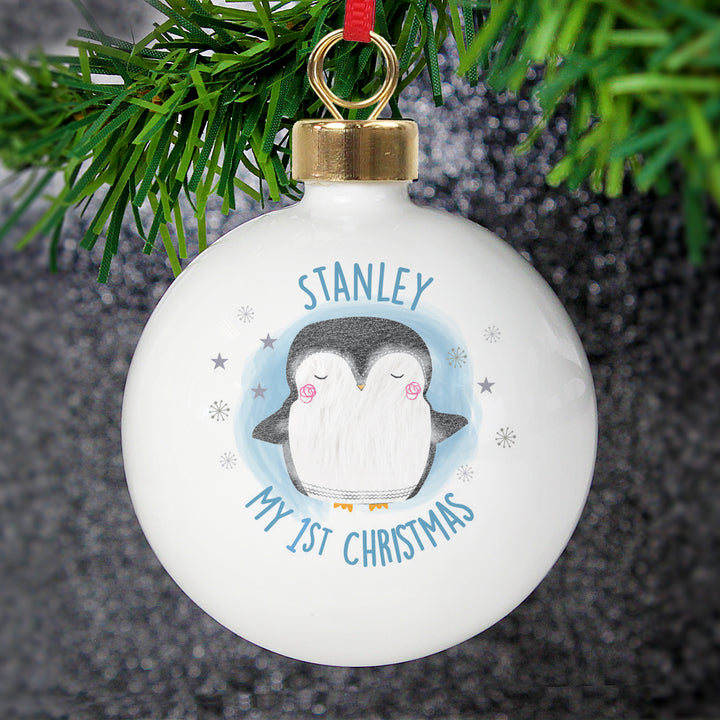 Personalised 1st Christmas Penguin Bauble - part of the Gifts Finder Christmas Decorations collection