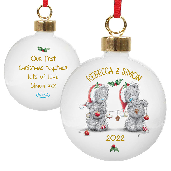 Personalised Me To You Christmas Couple's Bauble - part of the Gifts Finder Personalised Christmas Baubles collection