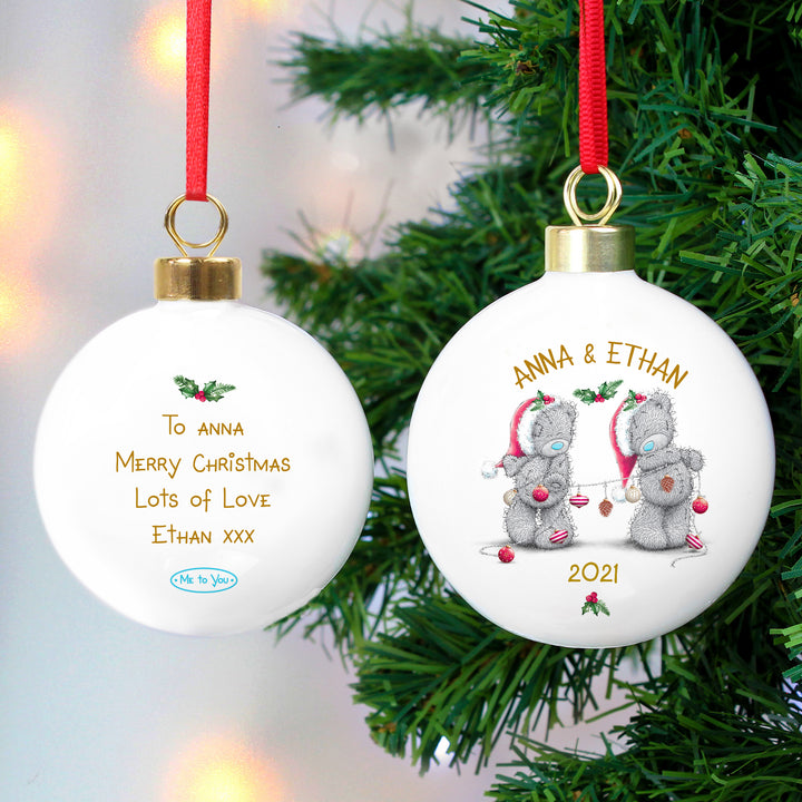 Personalised Me To You Christmas Couple's Bauble - part of the Gifts Finder Personalised Christmas Baubles collection