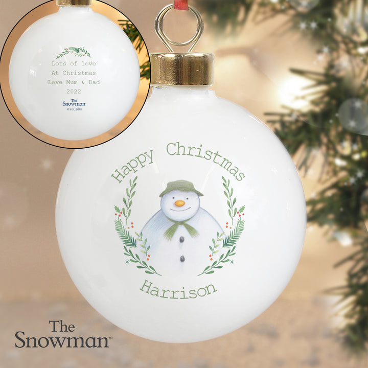 Buy Personalised The Snowman Winter Garden Bauble at www.giftsfinder.co.uk