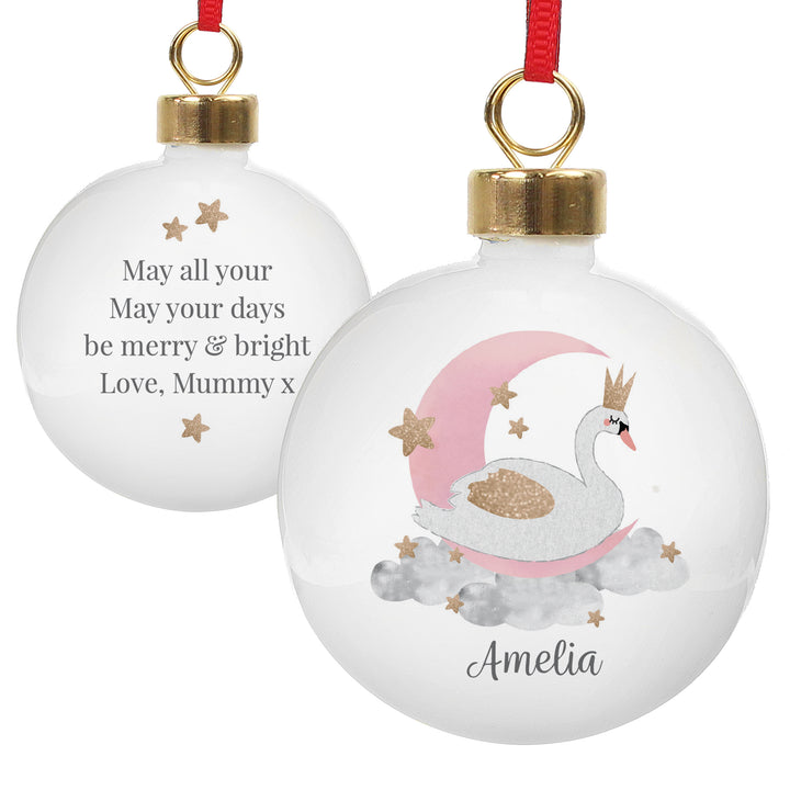 Buy Personalised Swan Lake Bauble at www.giftsfinder.co.uk