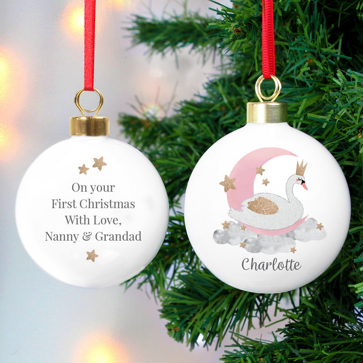 Buy Personalised Swan Lake Bauble at www.giftsfinder.co.uk