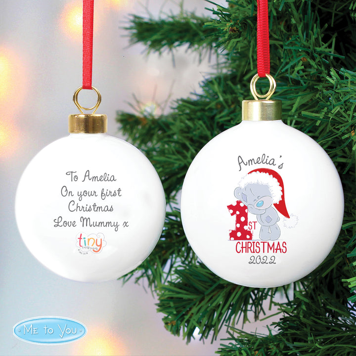 Personalised Tiny Tatty Teddy 'My 1st Christmas' Bauble - part of the Gifts Finder Personalised Christmas Baubles collection