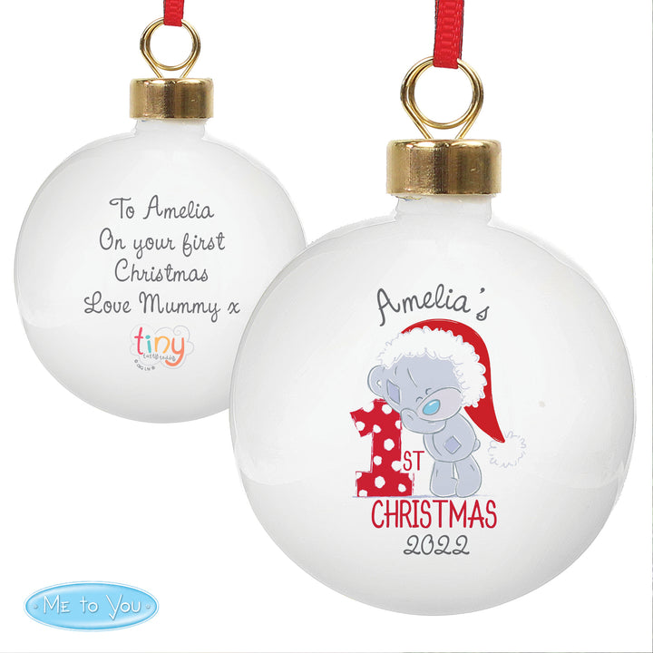 Personalised Tiny Tatty Teddy 'My 1st Christmas' Bauble - part of the Gifts Finder Personalised Christmas Baubles collection