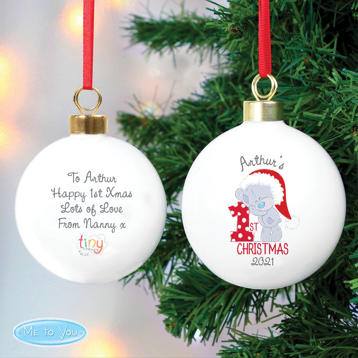 Personalised Tiny Tatty Teddy 'My 1st Christmas' Bauble - part of the Gifts Finder Personalised Christmas Baubles collection