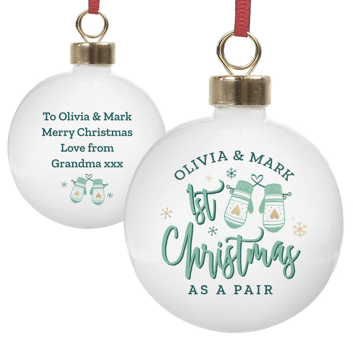 Personalised Couples Christmas Mittens Bauble - part of the Gifts Finder Christmas Decorations collection