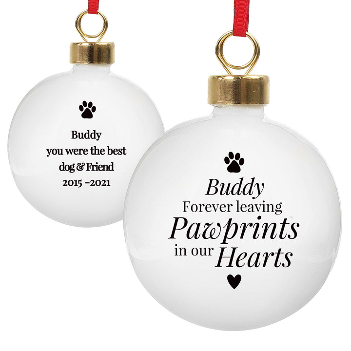 Buy Personalised Pawprints Memorial Bauble at www.giftsfinder.co.uk