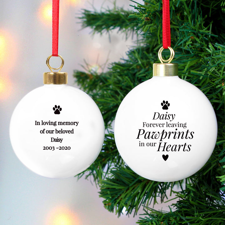 Buy Personalised Pawprints Memorial Bauble at www.giftsfinder.co.uk