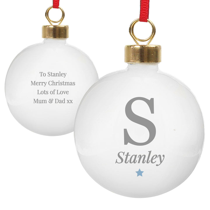 Buy Personalised Initial Blue Star Bauble available now at www.giftsfinder.co.uk