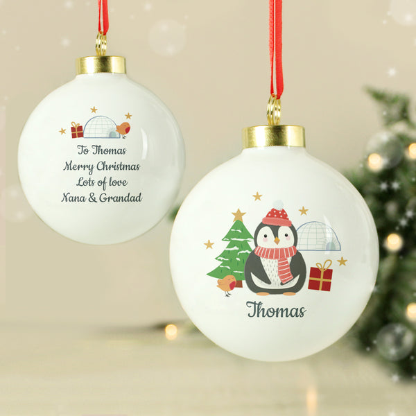 Buy Personalised Christmas Penguin Bauble available now at www.giftsfinder.co.uk