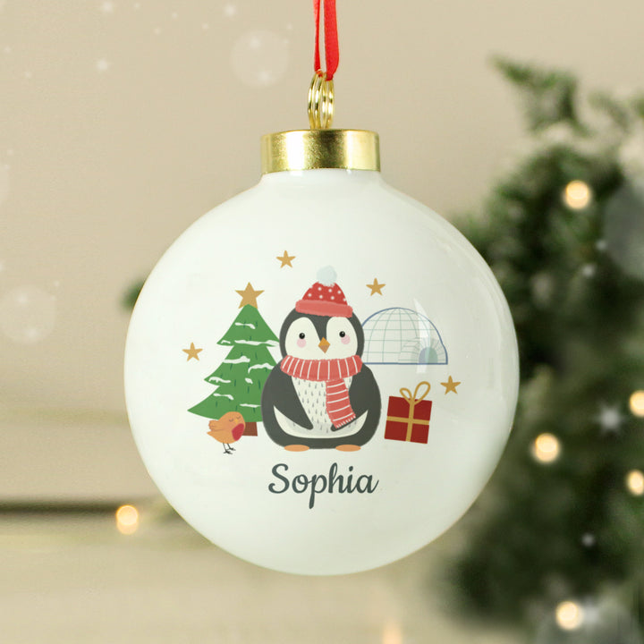 Personalised Christmas Penguin Bauble - part of the Gifts Finder Personalised Christmas Baubles collection