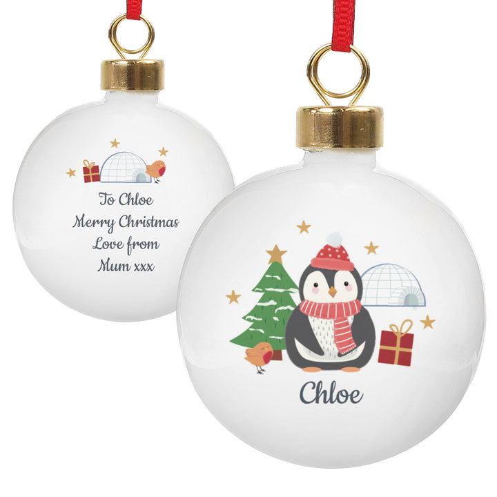 Personalised Christmas Penguin Bauble - part of the Gifts Finder Personalised Christmas Baubles collection