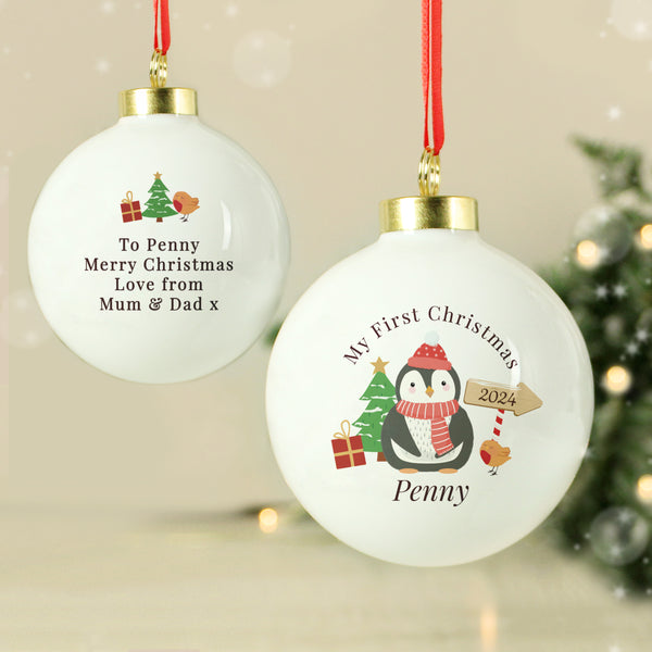 Buy Personalised My 1st Christmas Penguin Bauble at www.giftsfinder.co.uk