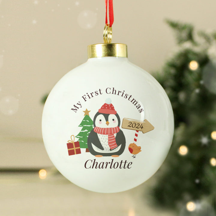 Buy Personalised My 1st Christmas Penguin Bauble at www.giftsfinder.co.uk