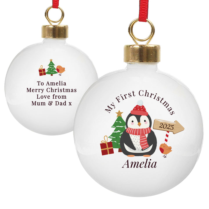 Buy Personalised My 1st Christmas Penguin Bauble at www.giftsfinder.co.uk