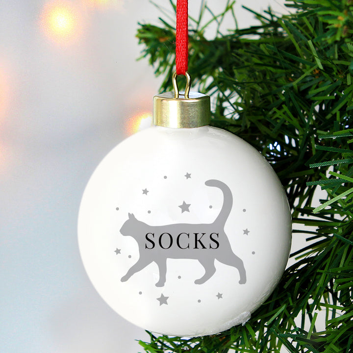 Buy Personalised Cat Silhouette Bauble available now at www.giftsfinder.co.uk