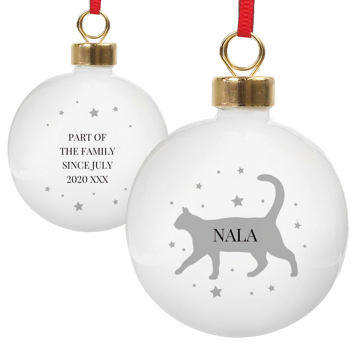 Buy Personalised Cat Silhouette Bauble available now at www.giftsfinder.co.uk