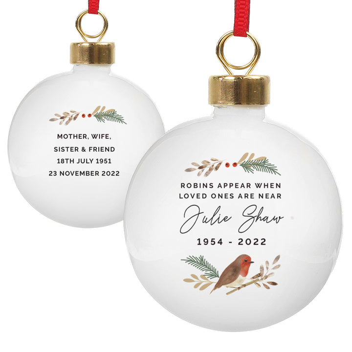 Personalised Robin Bauble in gift category Personalised Baubles