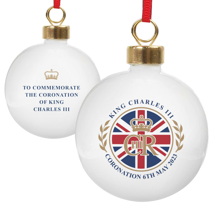 His Majesty King Charles III Union Jack Coronation Commemorative Bauble (Personalised King Charles III Coronation Commemorative Gifts) available to buy now at www.giftsfinder.co.uk