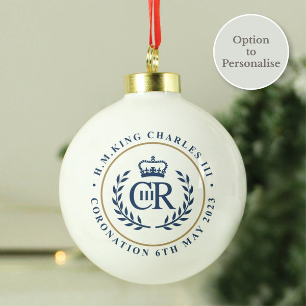 Buy King Charles III Blue Crest Coronation Commemorative Bauble available now at www.giftsfinder.co.uk