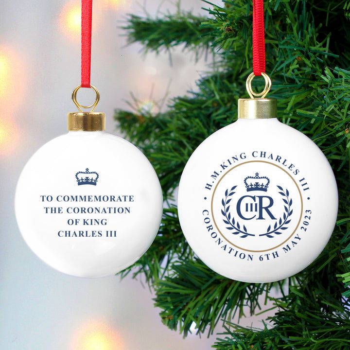 Buy King Charles III Blue Crest Coronation Commemorative Bauble available now at www.giftsfinder.co.uk