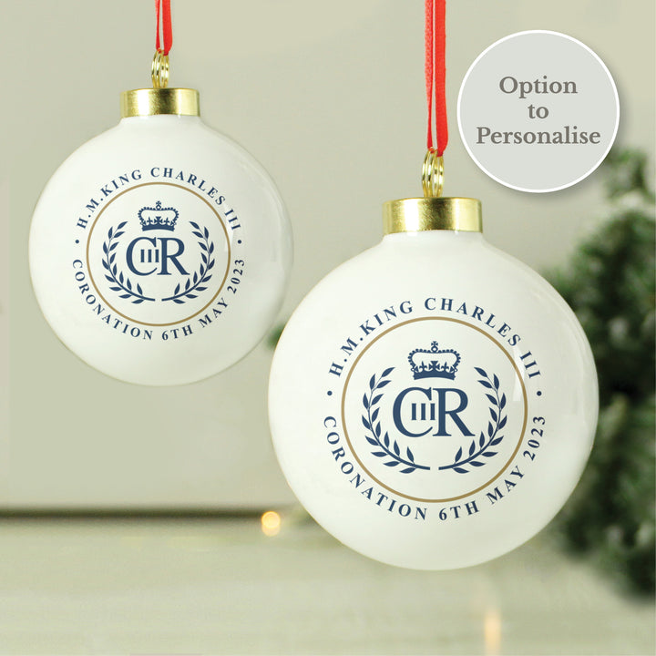 Buy King Charles III Blue Crest Coronation Commemorative Bauble available now at www.giftsfinder.co.uk