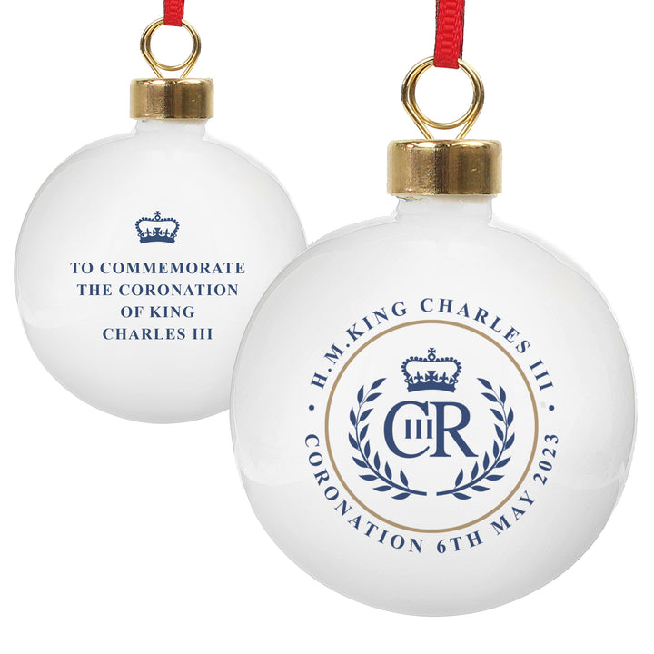 Buy King Charles III Blue Crest Coronation Commemorative Bauble available now at www.giftsfinder.co.uk