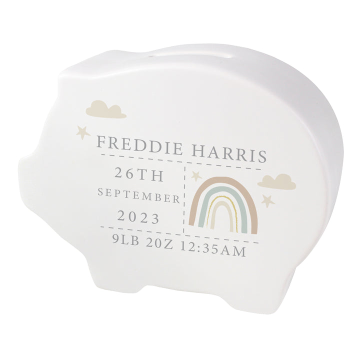 Personalised Rainbow Piggy Bank in gift category Personalised Money Boxes