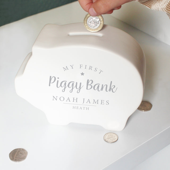 Buy Personalised My First Piggy Bank at www.giftsfinder.co.uk