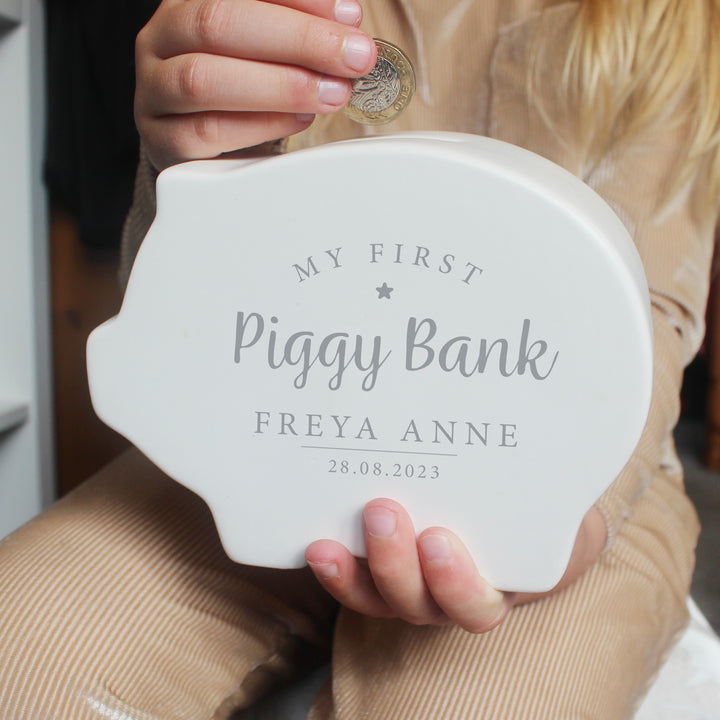 Buy Personalised My First Piggy Bank at www.giftsfinder.co.uk