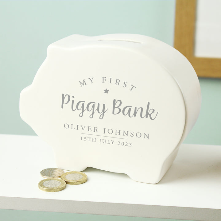 Buy Personalised My First Piggy Bank at www.giftsfinder.co.uk