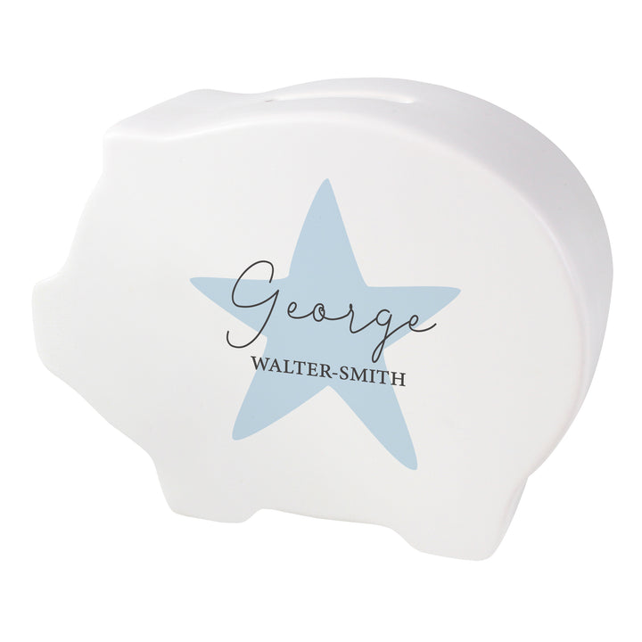 Buy Personalised Blue Star Piggy Bank available now at www.giftsfinder.co.uk