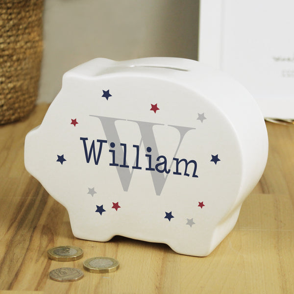 Buy Personalised Name & Initial Piggy Bank at www.giftsfinder.co.uk