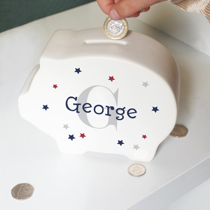 Buy Personalised Name & Initial Piggy Bank at www.giftsfinder.co.uk