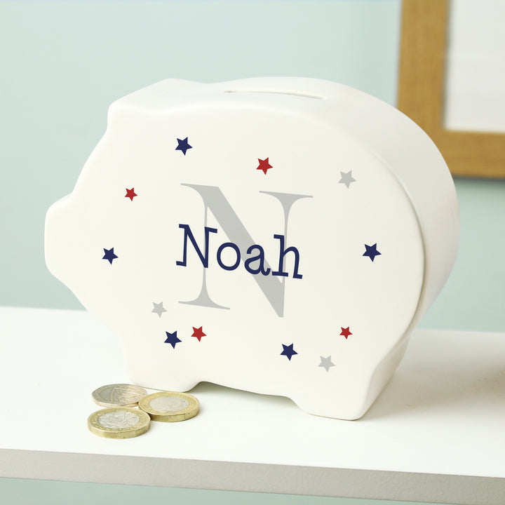 Buy Personalised Name & Initial Piggy Bank at www.giftsfinder.co.uk