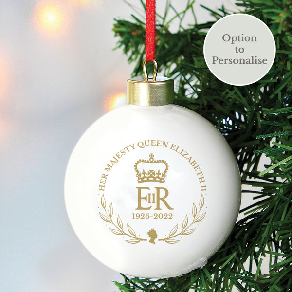 Buy Personalised Queens Commemorative Wreath Bauble at www.giftsfinder.co.uk