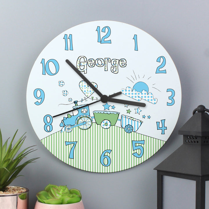 Personalised Whimsical Train Clock in gift category Personalised Clocks