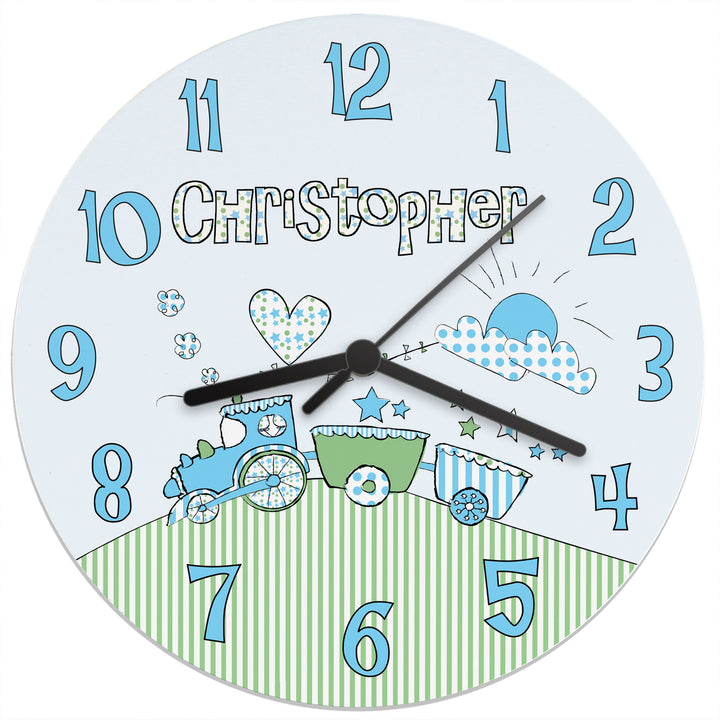 Personalised Whimsical Train Clock in gift category Personalised Clocks