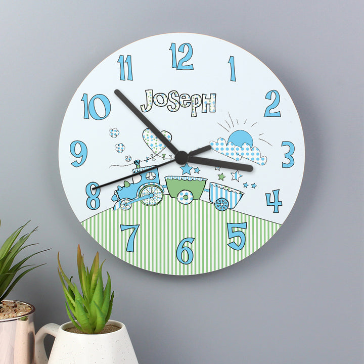 Personalised Whimsical Train Clock in gift category Personalised Clocks