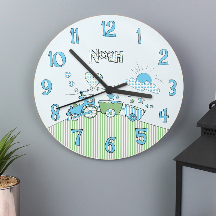 Personalised Whimsical Train Clock in gift category Personalised Clocks