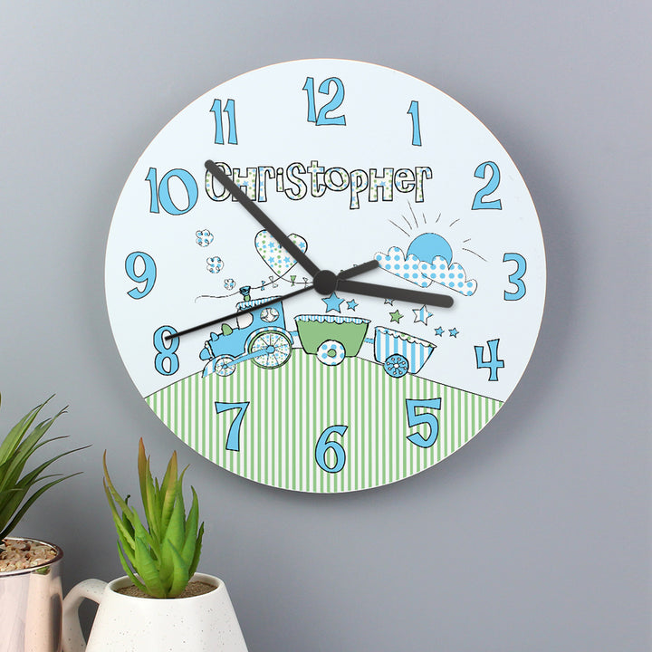 Personalised Whimsical Train Clock in gift category Personalised Clocks