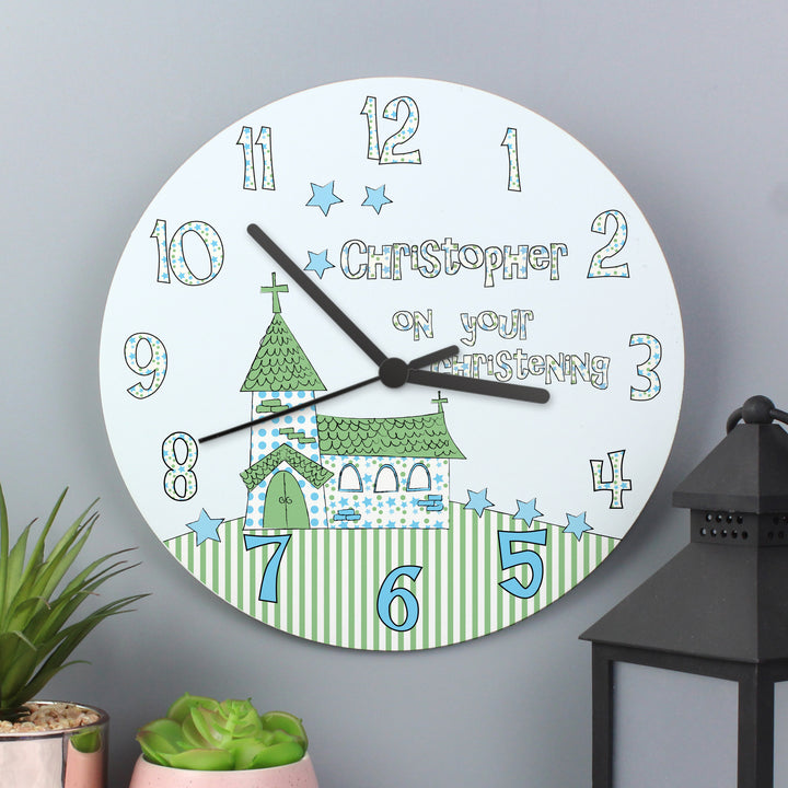 Buy Personalised Church Boys Christening Clock available now at www.giftsfinder.co.uk