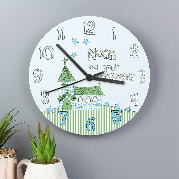 Buy Personalised Church Boys Christening Clock available now at www.giftsfinder.co.uk