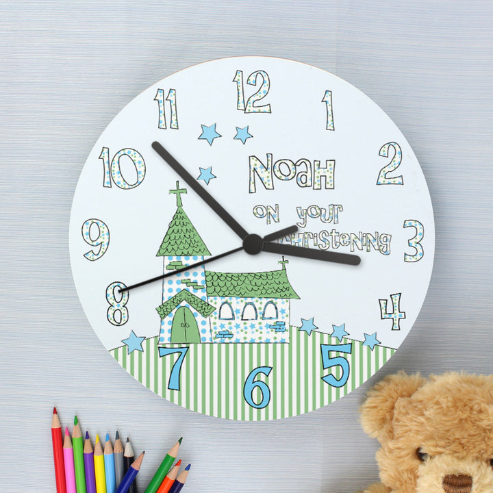 Buy Personalised Church Boys Christening Clock available now at www.giftsfinder.co.uk