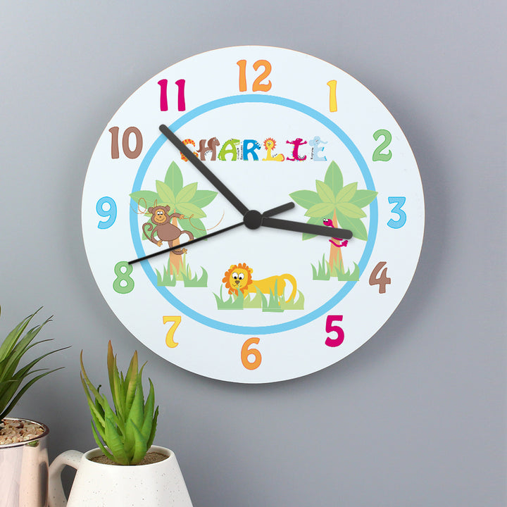 Buy Personalised Blue Animal Alphabet Clock available now at www.giftsfinder.co.uk