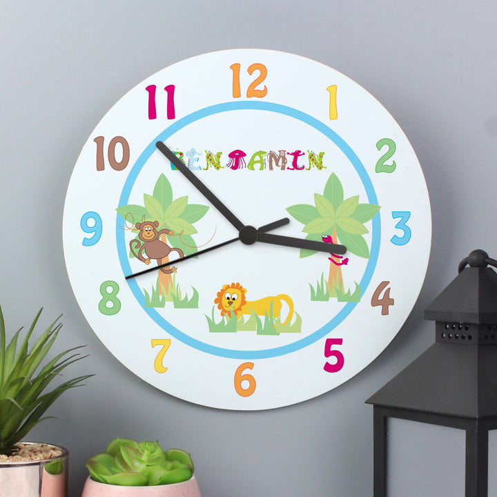 Buy Personalised Blue Animal Alphabet Clock available now at www.giftsfinder.co.uk