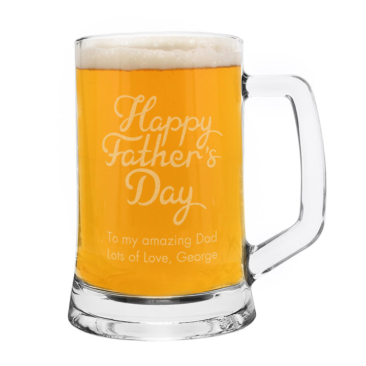 Personalised Happy Father's Day Glass Pint Stern Tankard - part of the Gifts Finder Personalised Father's Day Gifts collection